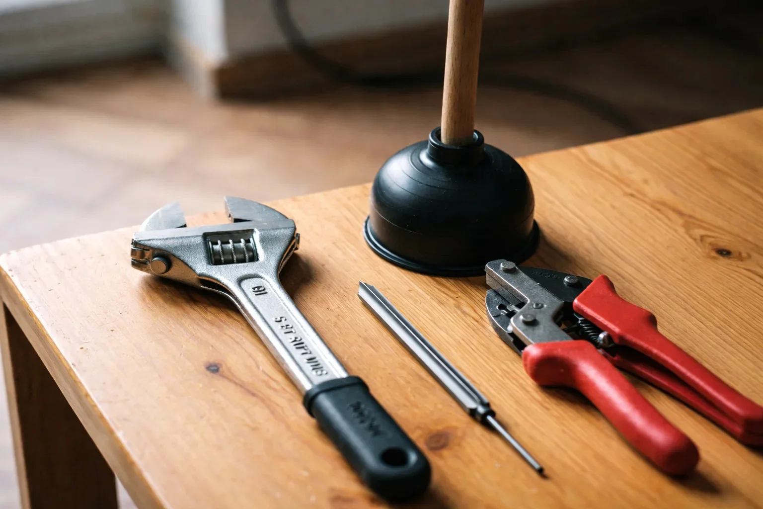 Professional plumber working on pipes